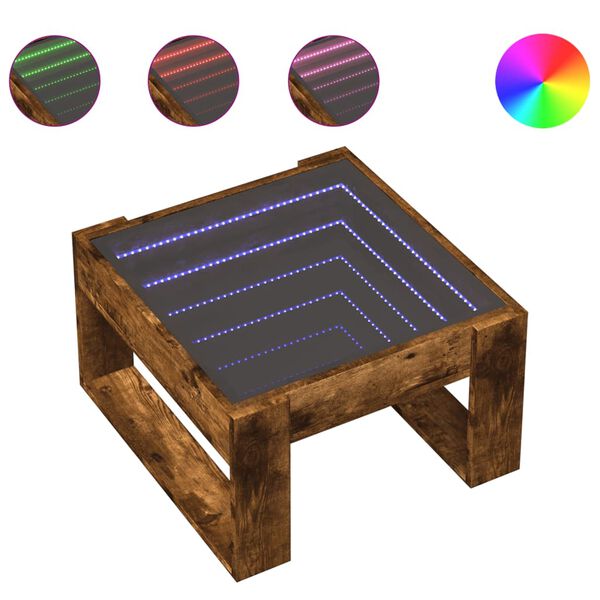 vidaXL Table basse avec LED infini ch&ecirc;ne fum&eacute; 50x53x30 cm