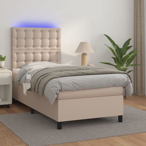 vidaXL Sommier &agrave; lattes de lit avec matelas et LED Cappuccino 80x200cm