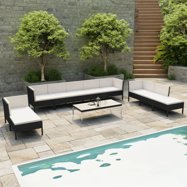 vidaXL Salon de jardin 10 pcs avec coussins R&eacute;sine tress&eacute;e Noir