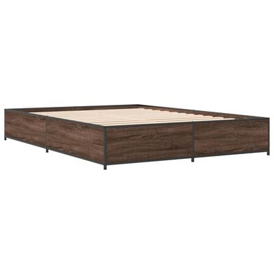 vidaXL Cadre de lit chêne marron 135x190 cm bois d'ingénierie et métal