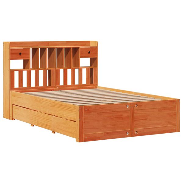 vidaXL Lit bibliothèque sans matelas cire marron 150x200 cm pin massif