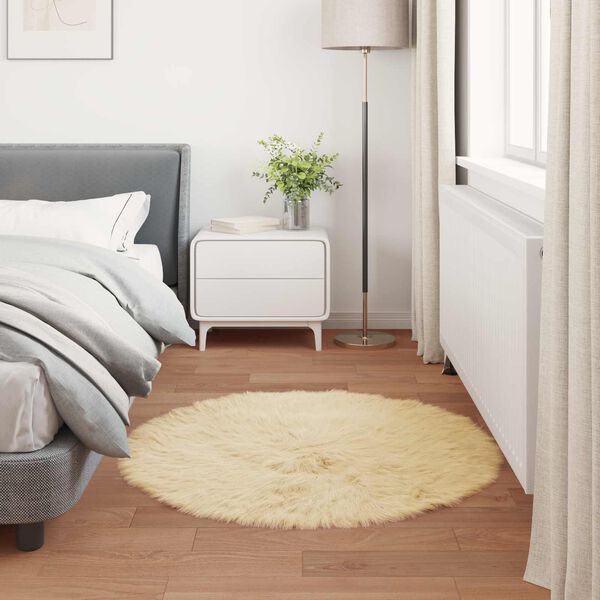 vidaXL Tapis en fausse Tafalla Crème Ø 100 cm Polyester