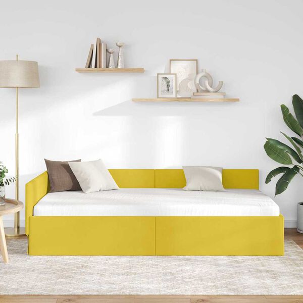 vidaXL Cadre de lit d'angle Jaune 90 cm x 190 cm VeloursetContreplaqu&eacute;