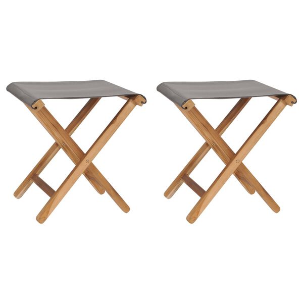 vidaXL Chaises pliables lot de 2 Bois teck solide et tissu Gris fonc&eacute;