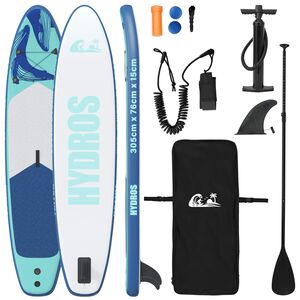 vidaXL Planche &agrave; pagaie gonflable HYDROS 305 x 76 x 15 cm Turquoise