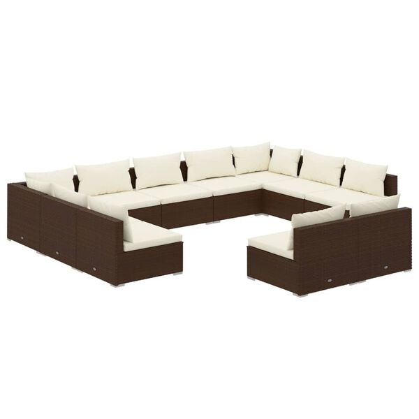 vidaXL Salon de jardin 11 pcs avec coussins Marron R&eacute;sine tress&eacute;e