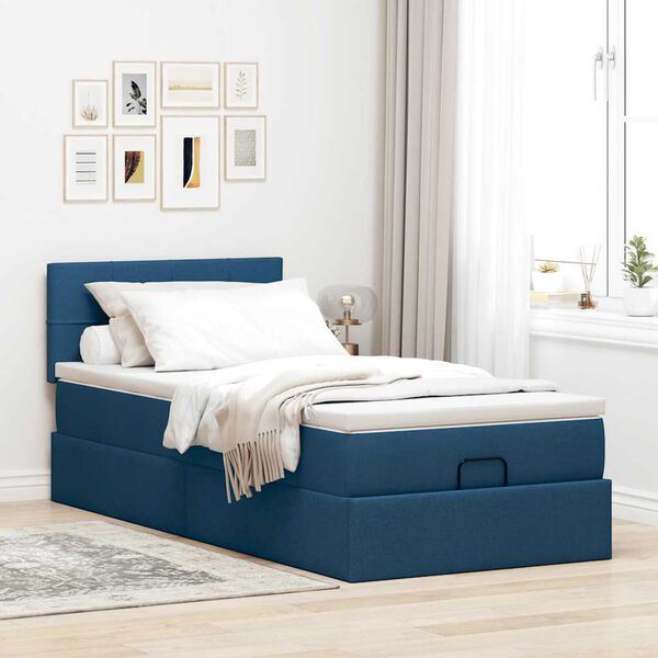 vidaXL Lit ottoman avec matelas bleu 100x200 cm tissu