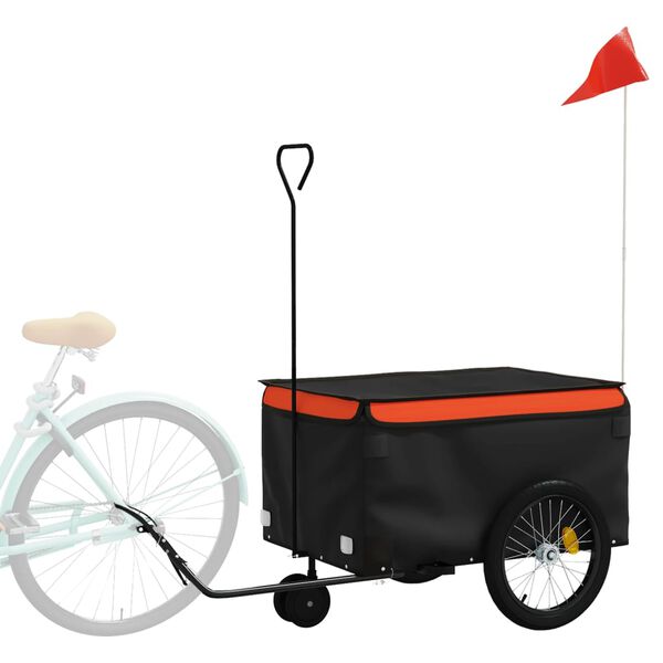 vidaXL Remorque de v&eacute;lo noir et orange 30 kg fer