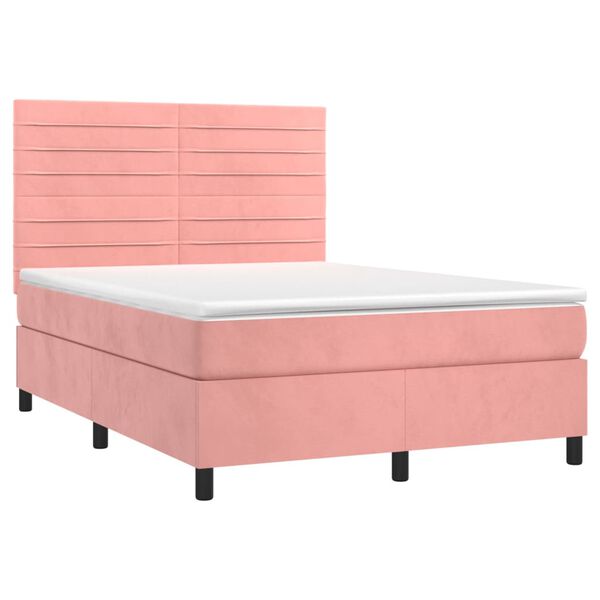 vidaXL Sommier &agrave; lattes de lit avec matelas Rose 140x200 cm Velours