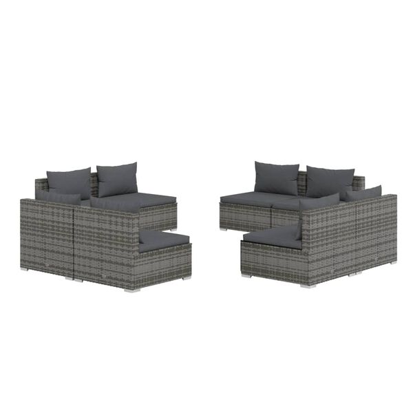 vidaXL Salon de jardin 8 pcs avec coussins résine tressée gris