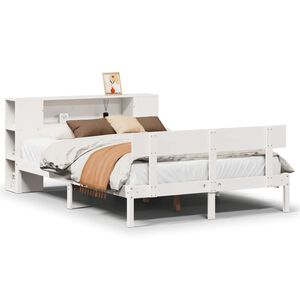 vidaXL Lit biblioth&egrave;que sans matelas blanc 135x190 cm bois pin massif