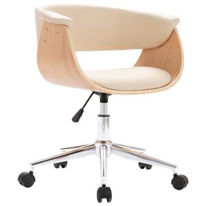 vidaXL Chaise pivotante de bureau Cr&egrave;me Bois courb&eacute; et similicuir
