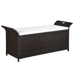 vidaXL Banc de jardin avec coussin 138 cm R&eacute;sine tress&eacute;e Marron
