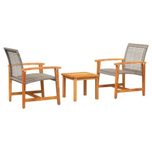vidaXL Ensemble de bistro 3 pcs gris r&eacute;sine tress&eacute;e et bois d'acacia