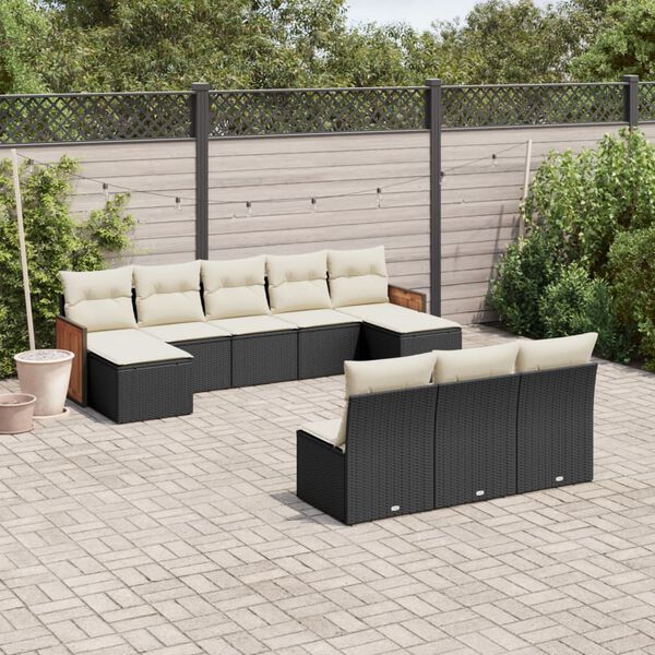 vidaXL Salon de jardin 10 pcs avec coussins noir r&eacute;sine tress&eacute;e