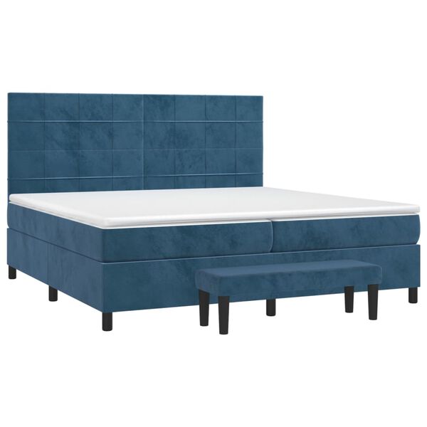 vidaXL Sommier &agrave; lattes de lit et matelas Bleu fonc&eacute; 200x200cm Velours