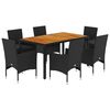 vidaXL Ensemble &agrave; manger de jardin et coussins 7pcs noir rotin acacia