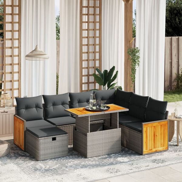 vidaXL Salon de jardin 8 pcs avec coussins gris r&eacute;sine tress&eacute;e