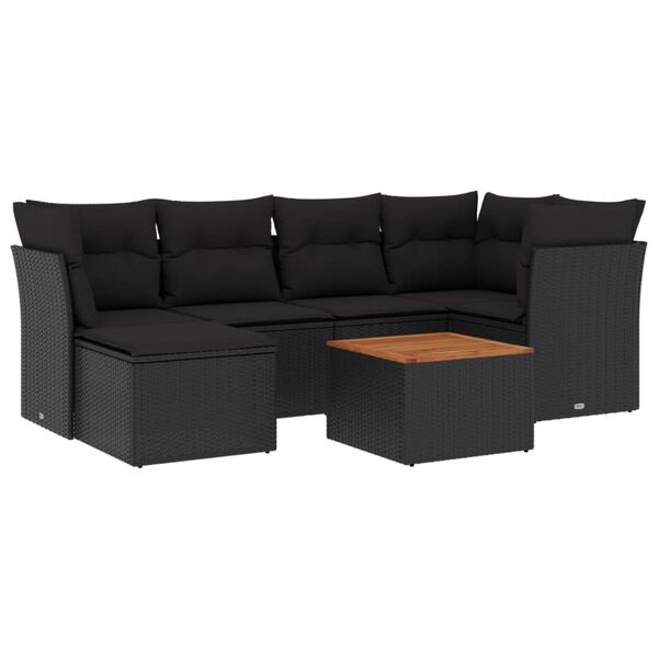 vidaXL Salon de jardin 7 pcs avec coussins noir r&eacute;sine tress&eacute;e