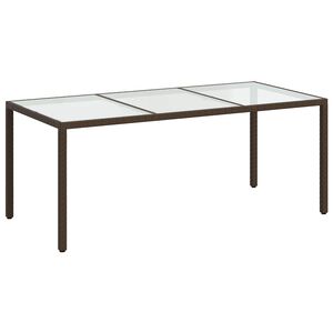 vidaXL Table de jardin Marron 190x90x75 cm Verre tremp&eacute;/r&eacute;sine tress&eacute;e