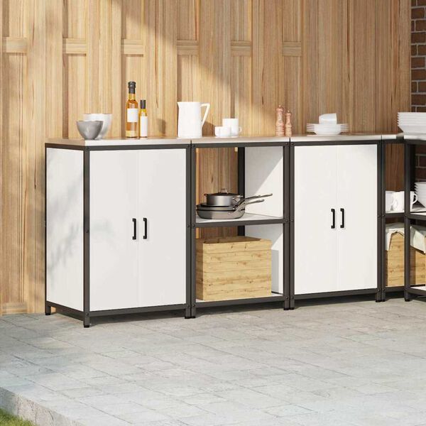 vidaXL Ensemble de rangement cuisine avec étagère 3 pcs Blanc Acier