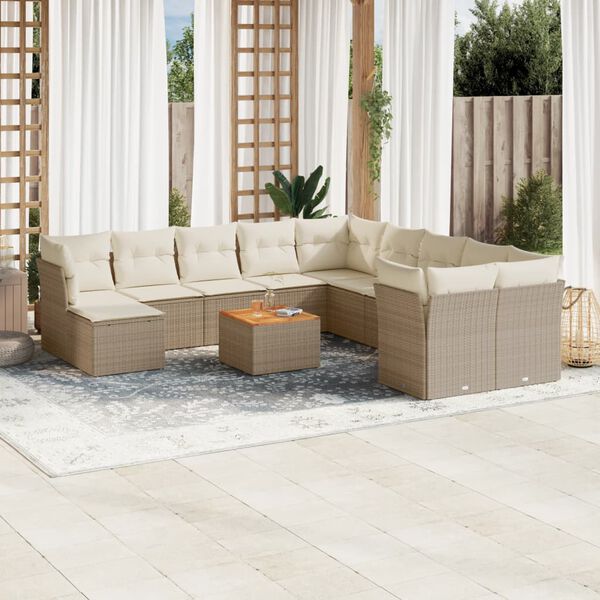 vidaXL Salon de jardin avec coussins 12 pcs beige r&eacute;sine tress&eacute;e