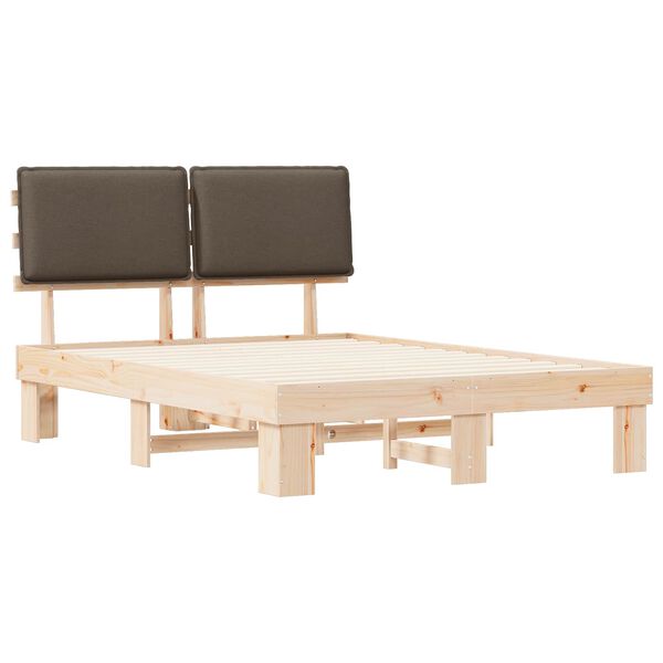 vidaXL Cadre de lit avec tête de lit rembourrée Taupe 135 x 190 cm