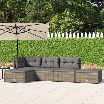 vidaXL Salon de jardin 5 pcs avec coussins Gris Résine tressée