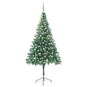 vidaXL Arbre de No&euml;l artificiel pr&eacute;-&eacute;clair&eacute;/boules 210 cm 910 branches