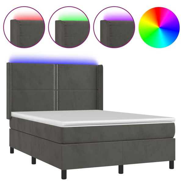 vidaXL Sommier &agrave; lattes de lit matelas et LED Gris fonc&eacute; 140x190 cm