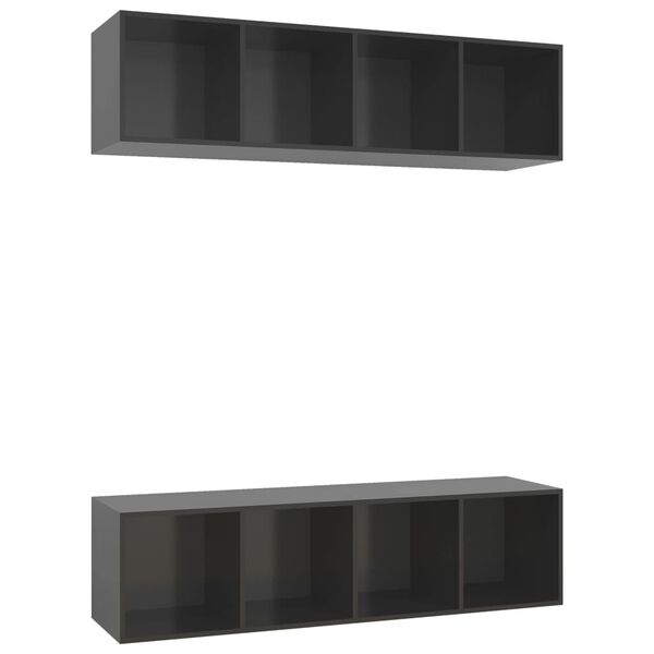 vidaXL Meubles TV muraux 2 pcs Gris brillant Bois d'ing&eacute;nierie