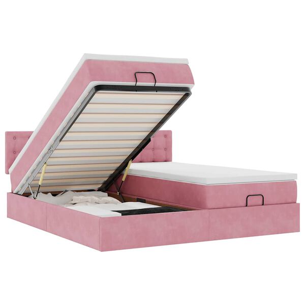 vidaXL Cadre de lit ottoman avec matelas rose 200x200 cm velours
