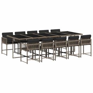 vidaXL Ensemble &agrave; manger de jardin 11pcs avec coussins gris poly rotin