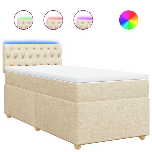 vidaXL Sommier &agrave; lattes de lit avec matelas Cr&egrave;me 100x200 cm Tissu