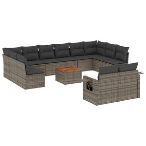 vidaXL Salon de jardin avec coussins 13 pcs gris r&eacute;sine tress&eacute;e