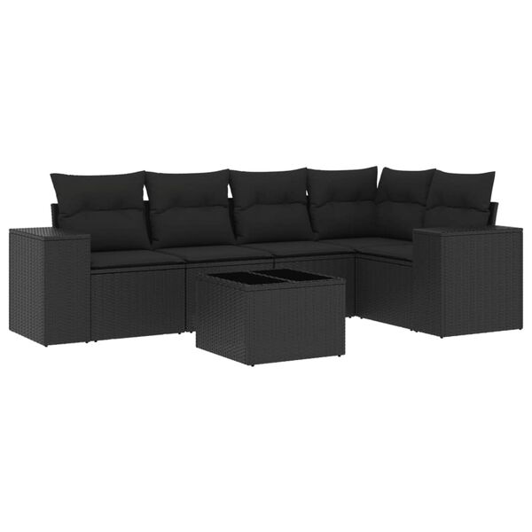 vidaXL Salon de jardin 6 pcs avec coussins noir r&eacute;sine tress&eacute;e