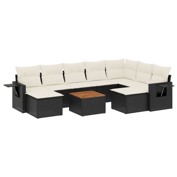 vidaXL Salon de jardin 10 pcs avec coussins noir r&eacute;sine tress&eacute;e