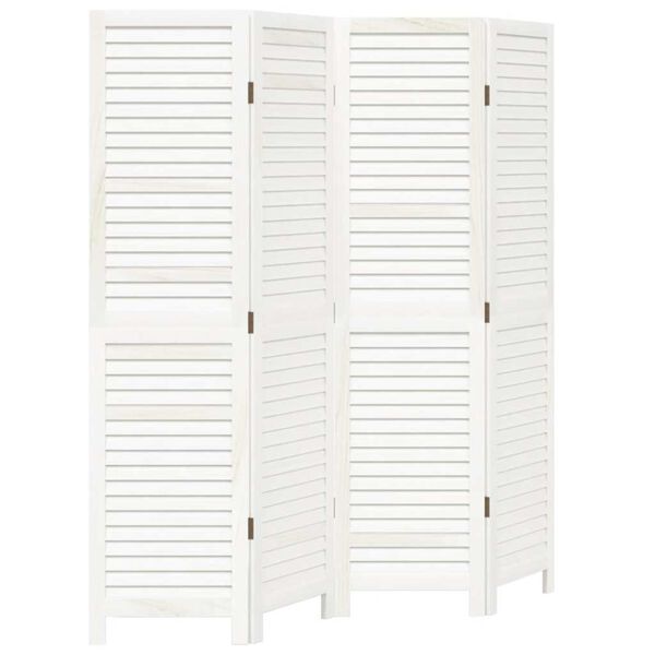 vidaXL Cloison de s&eacute;paration 4 panneaux blanc bois de paulownia massif