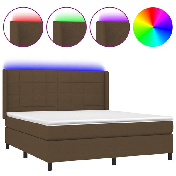 vidaXL Sommier &agrave; lattes de lit matelas et LED Marron fonc&eacute; 180x200cm