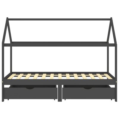 vidaXL Cadre de lit d'enfant avec tiroirs Gris foncé Pin 90x200 cm