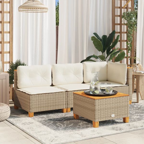 vidaXL Canap&eacute; de jardin sans accoudoirs coussins beige r&eacute;sine tress&eacute;e
