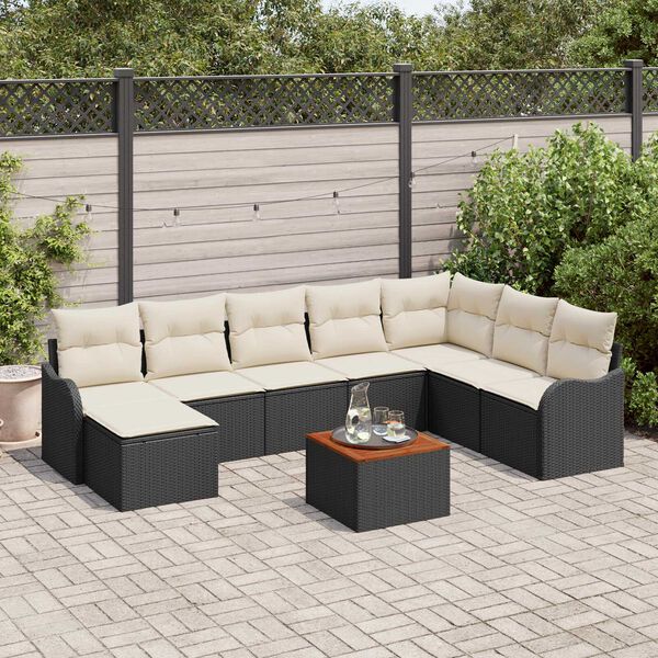 vidaXL Ensemble de canapé de jardin 9 pcs Noir et blanc