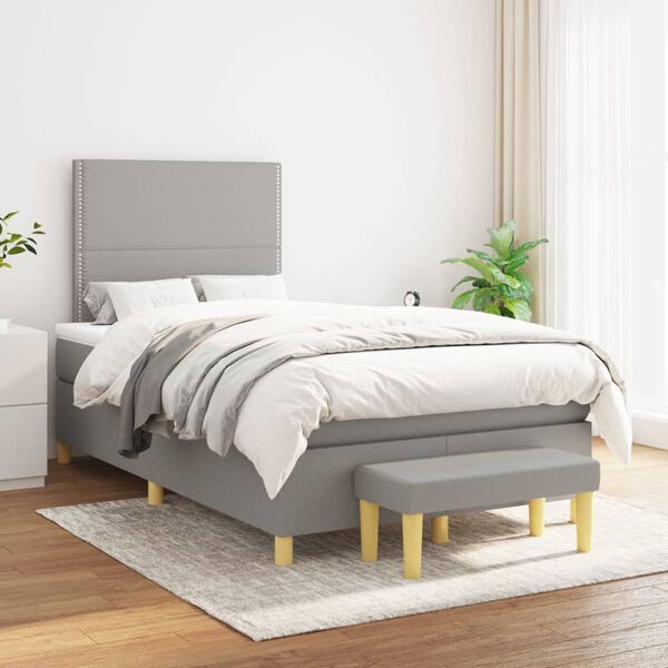 vidaXL Sommier &agrave; lattes de lit avec matelas Gris clair 120x200cm Tissu