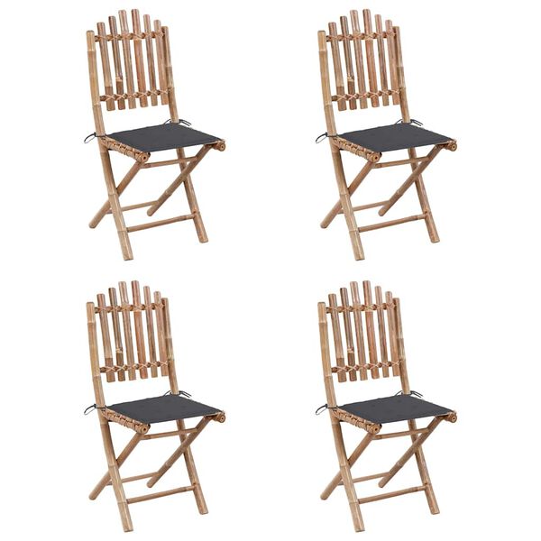 vidaXL Mobilier &agrave; d&icirc;ner d'ext&eacute;rieur pliable 5 pcs avec coussins bambou