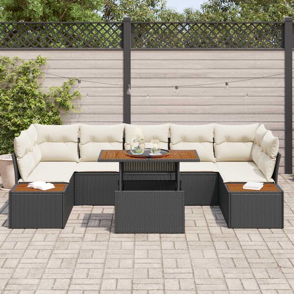 vidaXL Ensemble de canap&eacute; de jardin 8 pcs Noir Poly rotin