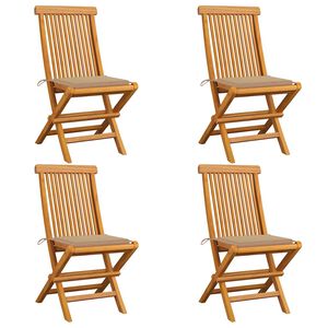 vidaXL Chaises pliantes avec coussins beiges, 4 pi&egrave;ces, en teck massif