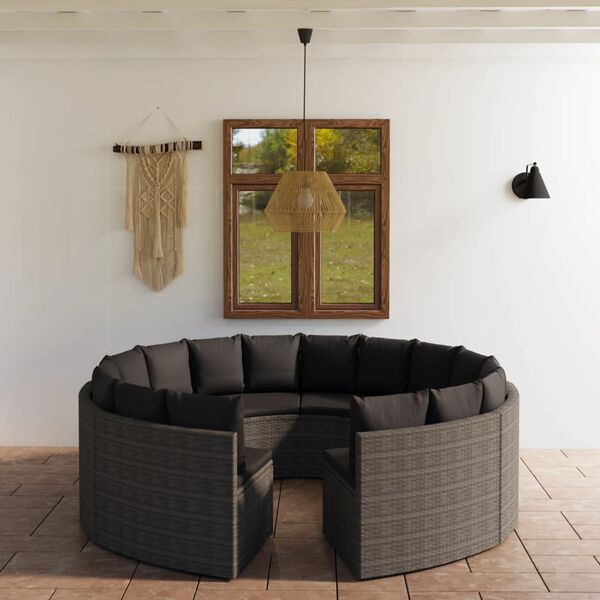 vidaXL Salon de jardin 8 pcs avec coussins R&eacute;sine tress&eacute;e Gris