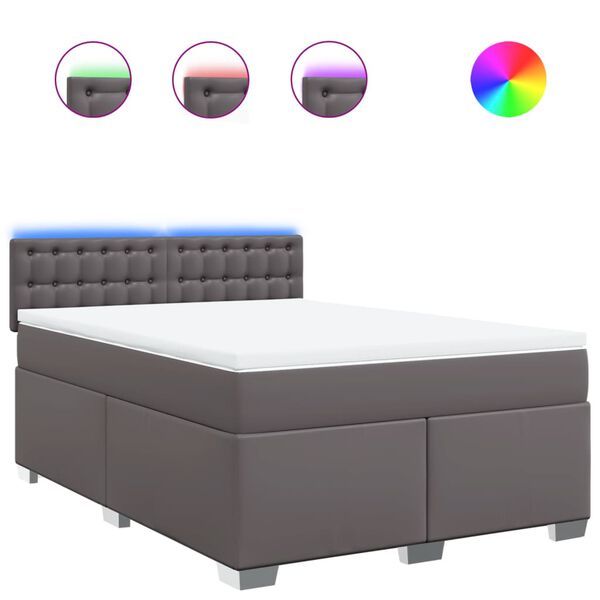 vidaXL Sommier &agrave; lattes de lit avec matelas Gris 140x200 cm Similicuir