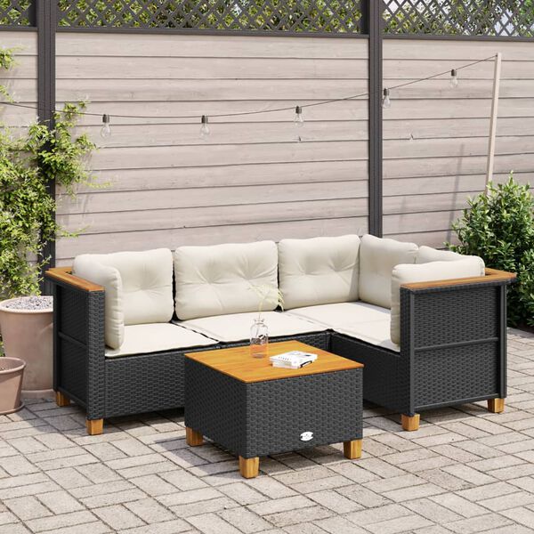 vidaXL Salon de jardin 5 pcs avec coussins noir r&eacute;sine tress&eacute;e