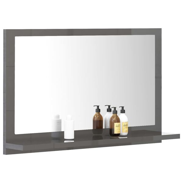 vidaXL Miroir de salle de bain Gris brillant 60x10,5x37 cm Agglom&eacute;r&eacute;